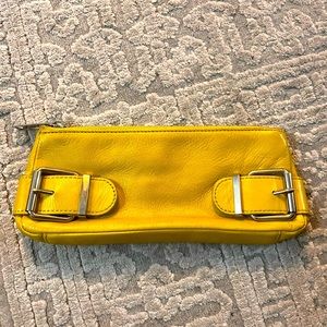 Banana Republic Leather Wallet. Top Zip Closer. Yellow. Silver Buckle Detail.